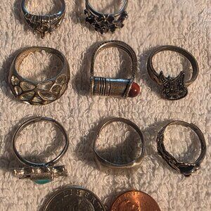 Vintage Lot of 8 Metal Rings.  Some Might Be Silver, As They Come With My Silver